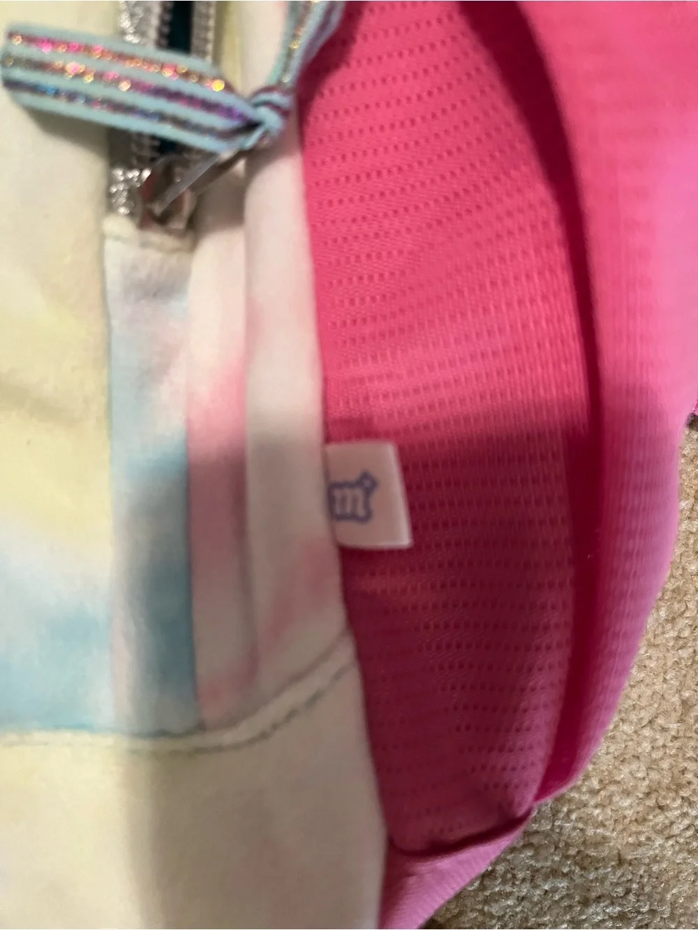 Unicorn Hoodie Tie-Dye Backpack with Pink Mane. Like New. Measurements in photos